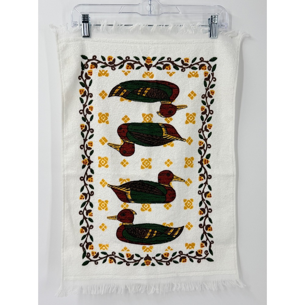 VTG 80s Kitchen Towel Unisex 16"x24" Mallard Duck Tea Dish Towel Fringed Cotton